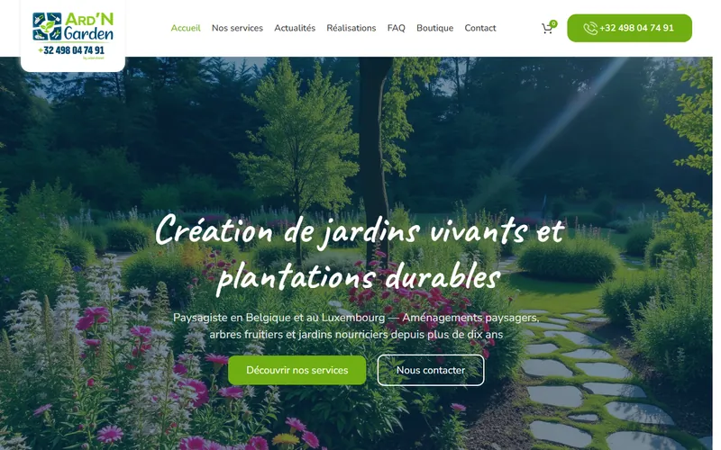 Page d’accueil du site Ard'N Garden réalisé par R1-Company
