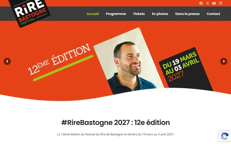 Page d’accueil du site Festival du Rire de Bastogne réalisé par R1-Company
