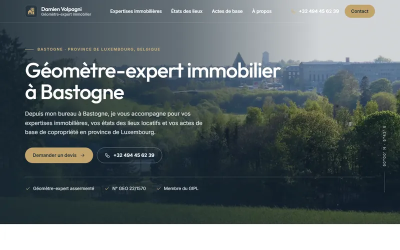 Page d’accueil du site Damien Volpagni réalisé par R1-Company