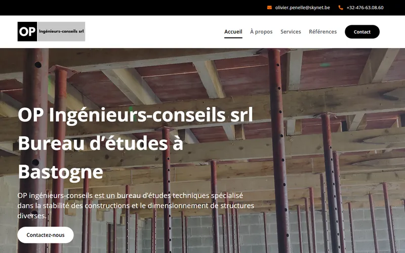 Page d’accueil du site OP Ingénieurs-conseils réalisé par R1-Company